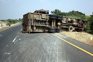 Overturned truck on an highway