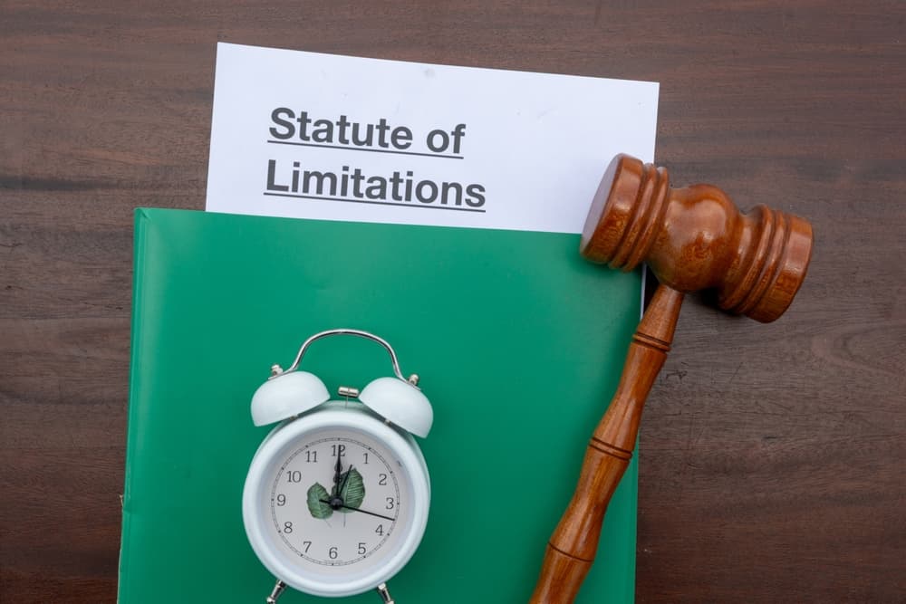 Law timeframe concept: Statute of Limitations document and gavel placed on a desk.