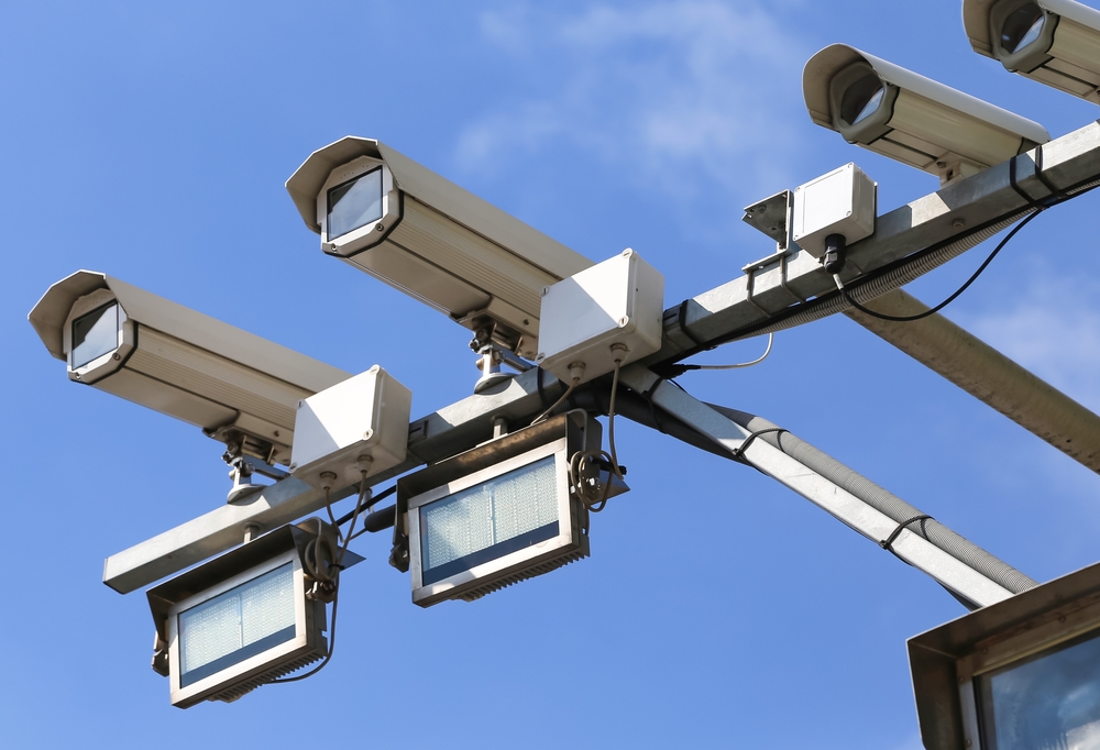 modern high resolution camera system to see car license plates and detect speed and road violations